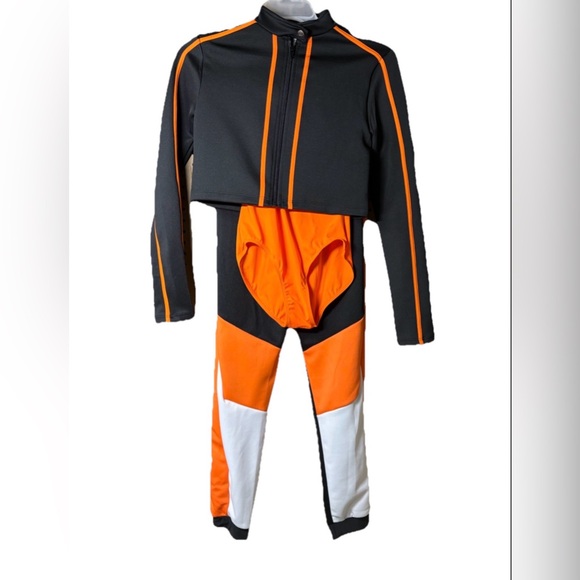 Weissman Black and Orange Cropped Zip Jacket with High-Waist Track Pants size SA - Picture 2 of 4